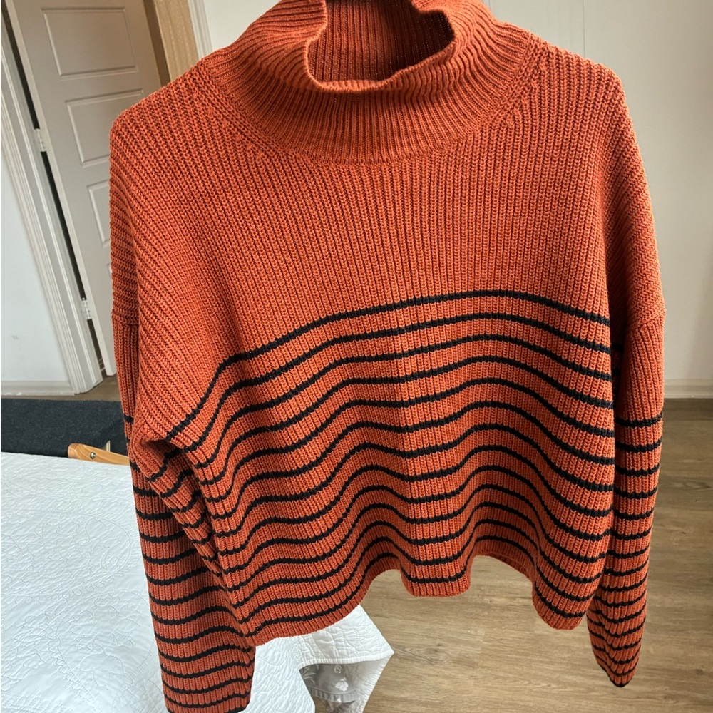 Striped Orange and Black Mockneck Sweater